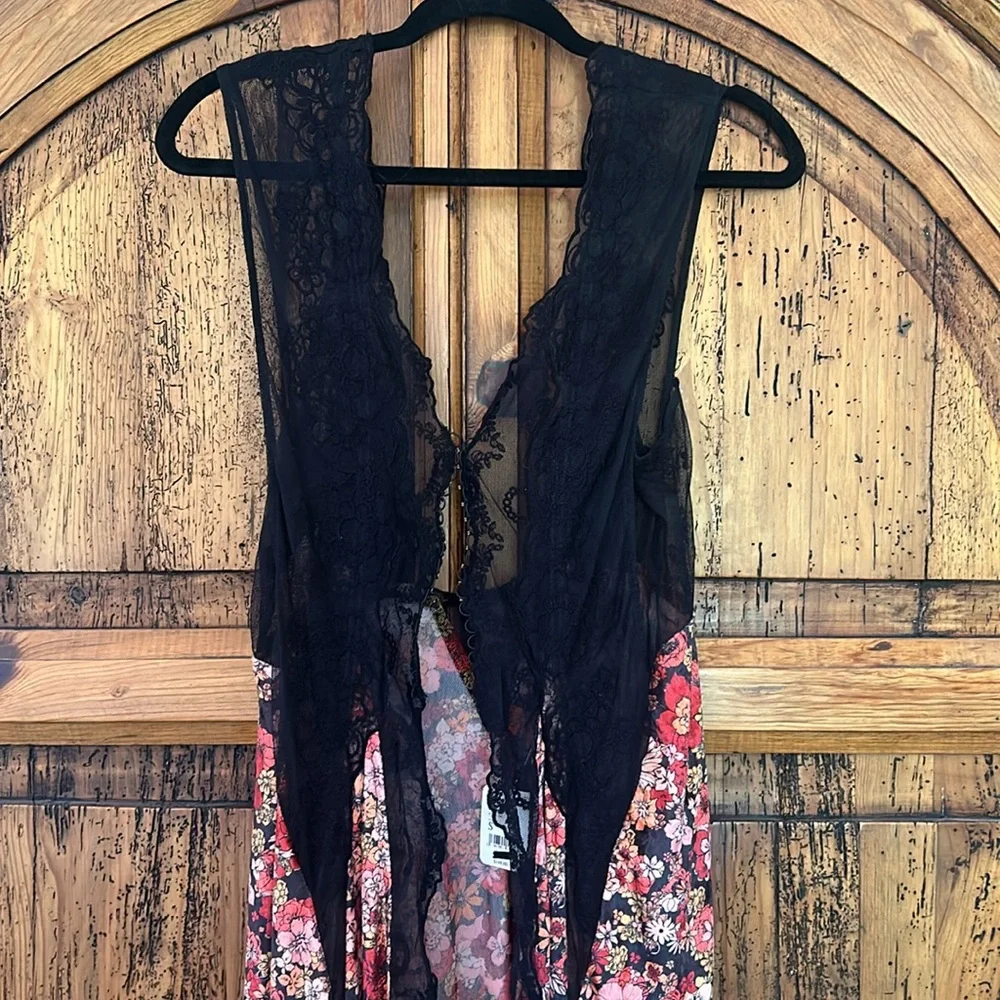 NWT Free People Rare Hideaway Maxi Top Dress Lace Velvet Floral Gothic - Picture 9 of 16